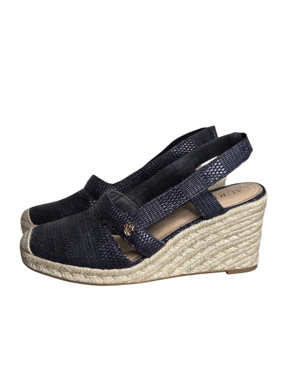 Women's Black Lauren Ralph Lauren Penelope Espadrille Slingback Wedges Size 7.5